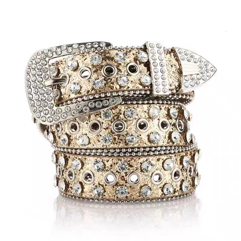 Rhinestone Studded Hollow Out Simon Style Belt for Women Multi-Color Shiny Diamond Waist Strap