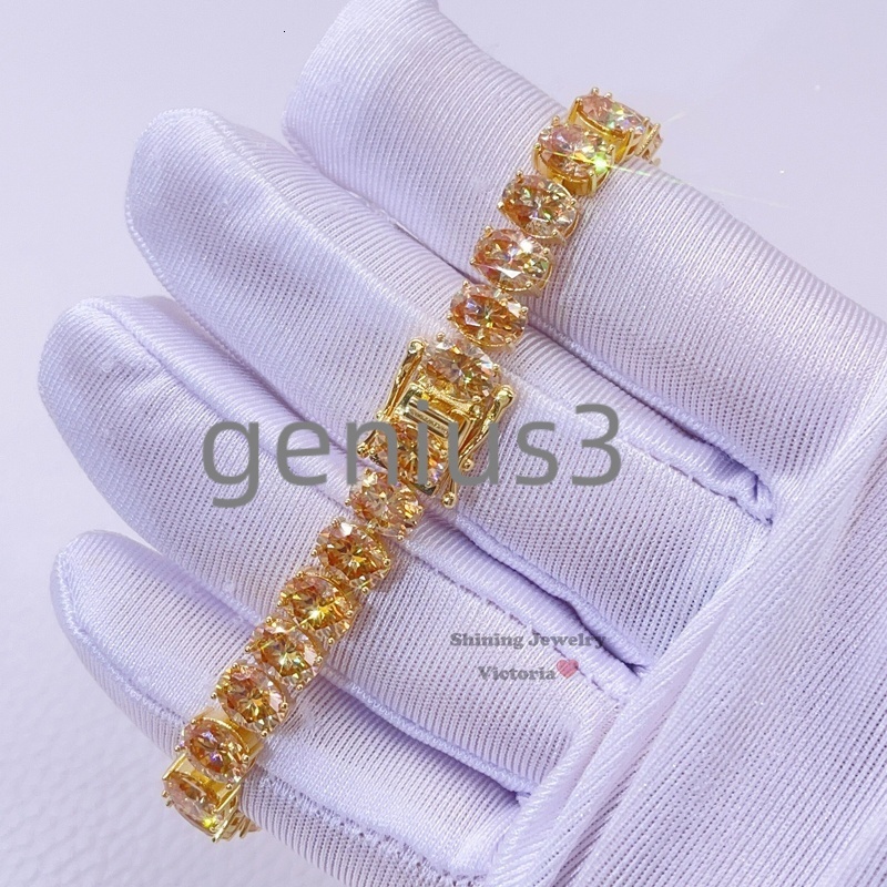 Shining Jewelry 18K Yellow Gold Plating Over Silver Iced Out Champagne Color Moissanite Tennis Bracelet