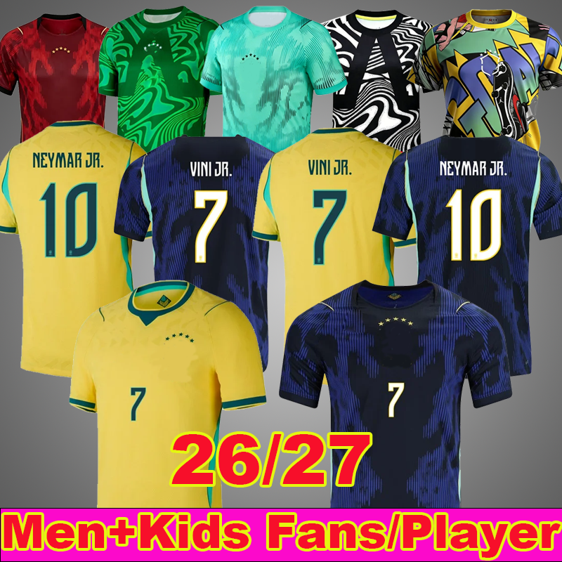 2026 World Cup BRAZILS soccer jerseys NEYMAR JR VINI JR 26 27 Home Camiseta de PAQUETA RAPHINHA MARQUINHOS brasil football shirt RICHARLISON men kids
