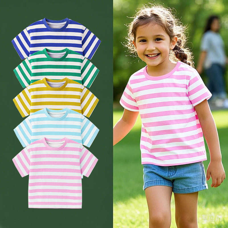 T-shirts T-shirts Summer Striped Short Sleeve T-Shirt for Boys, Trendy Brand, Ins Style Niche Half Sleeve Casual Children's Top