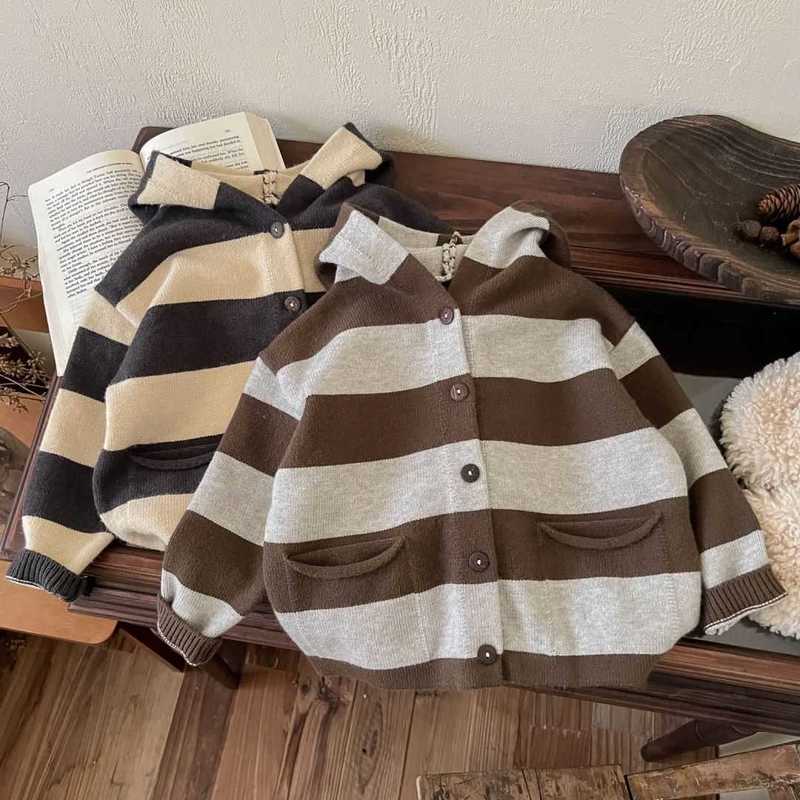 Pullover Pullover Nordic style children's clothing children's striped elf hat sweater cardigan for boys and girls baby versatile jacket