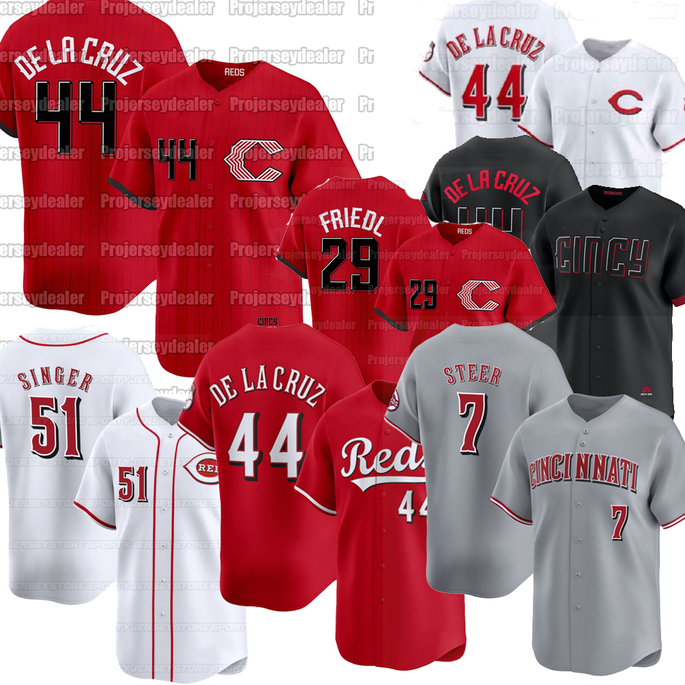 44 Elly De La Cruz 2026 City Connect Reds Jerseys Brady Singer Matt McLain Hunter Greene Eugenio Suarez Spencer Steer Tyler Stephenson TJ Friedl Myers Nathaniel Lowe
