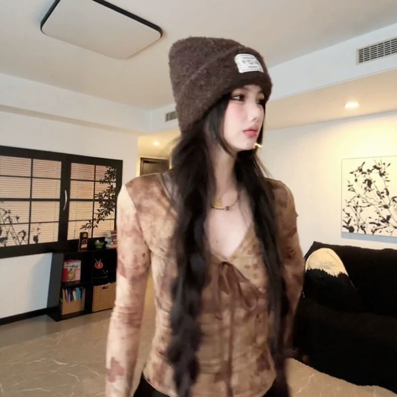 Streetwear Trendy Harajuku Fluffy Womens Tops Bandage Grunge Y2k Aesthetic Sexy Coats Fashion Chic Slim Vintage Print Cardigans 240808