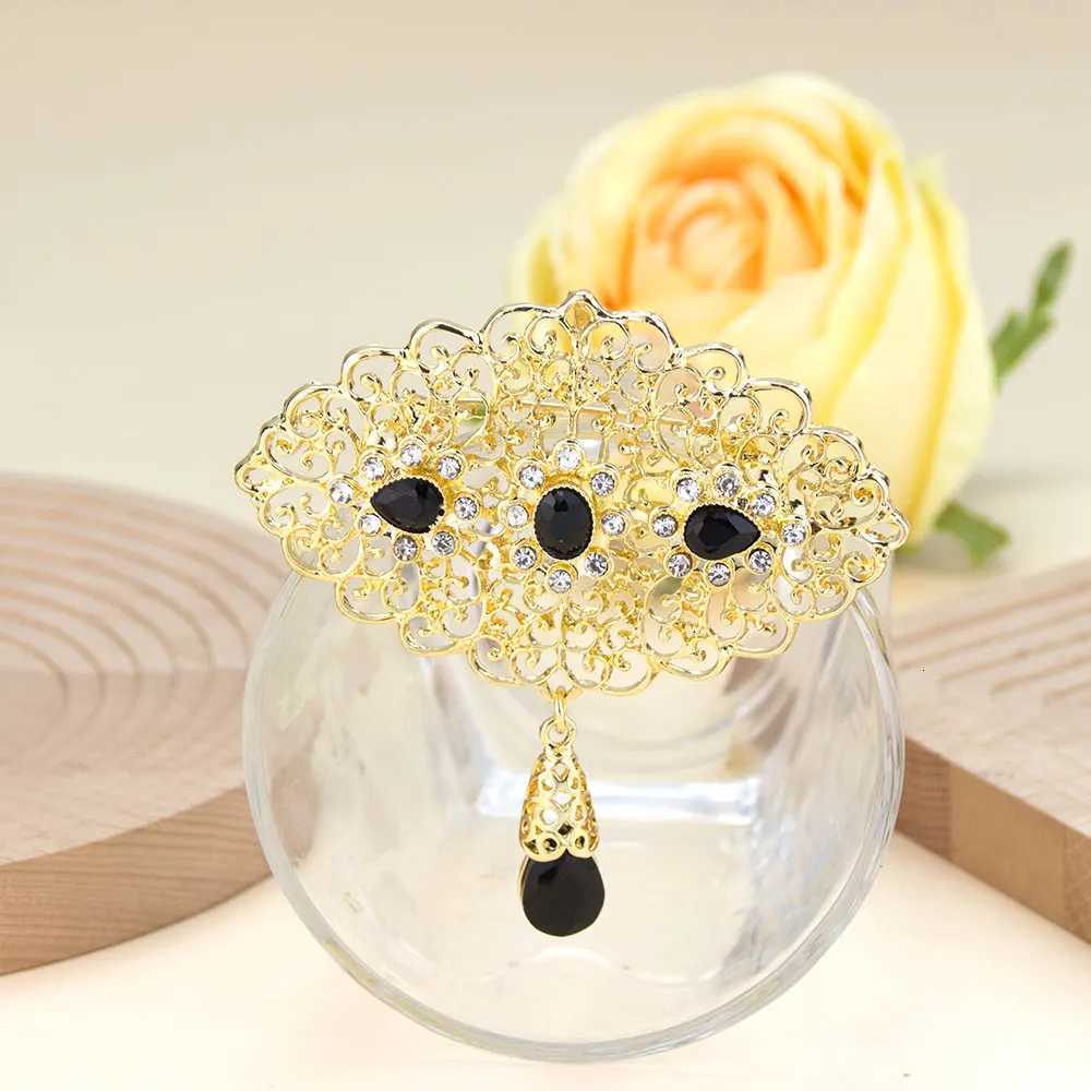 Fashion Women Brooch Arabic Morocco Jewelry Hijab Lapel Pins Gold Color Crystal Bridal Bijoux Z260401