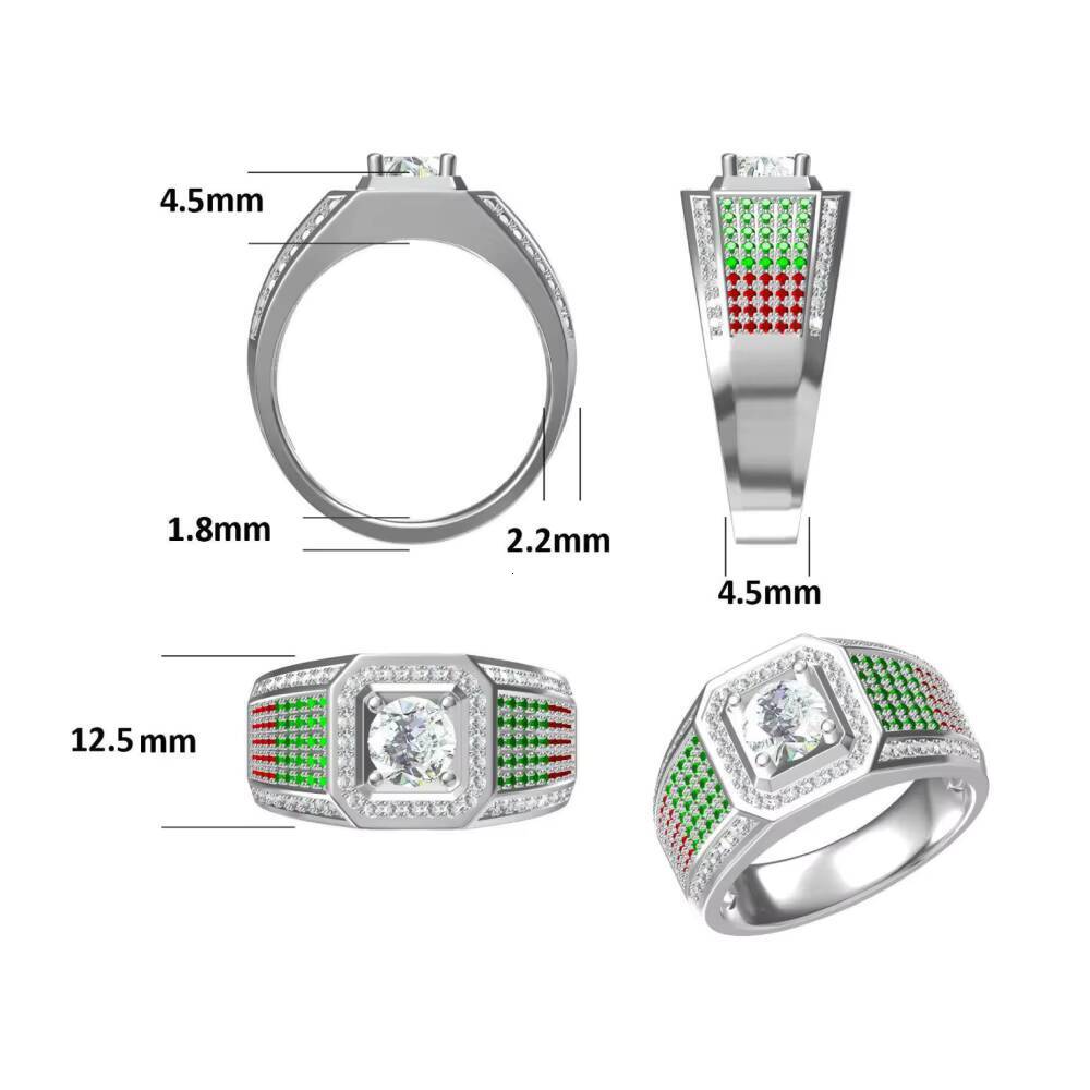 Engagement Jewelry White Gold Plated 925 Sterling Silver 1ct D Color VVS Moissanite Diamond Wedding Band Ring for Men