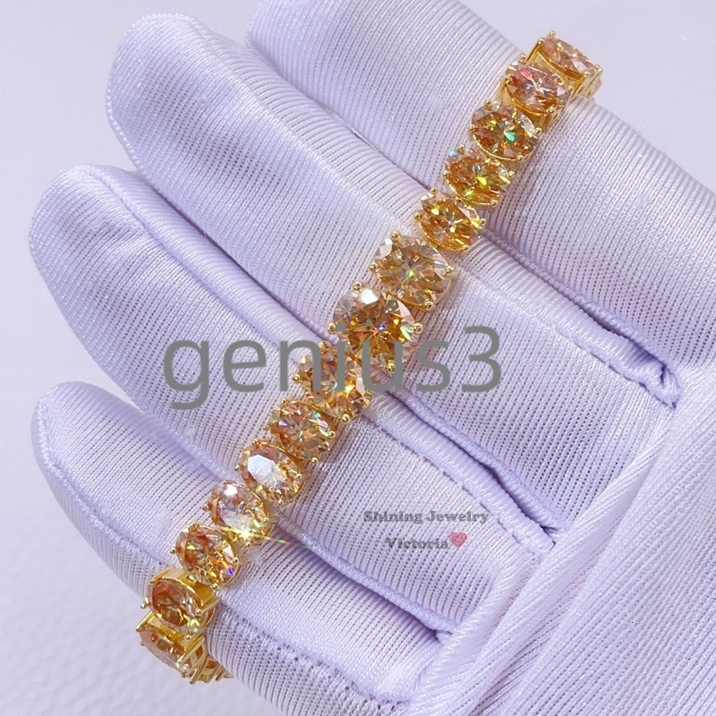 Shining Jewelry 18K Yellow Gold Plating Over Silver Iced Out Champagne Color Moissanite Tennis Bracelet