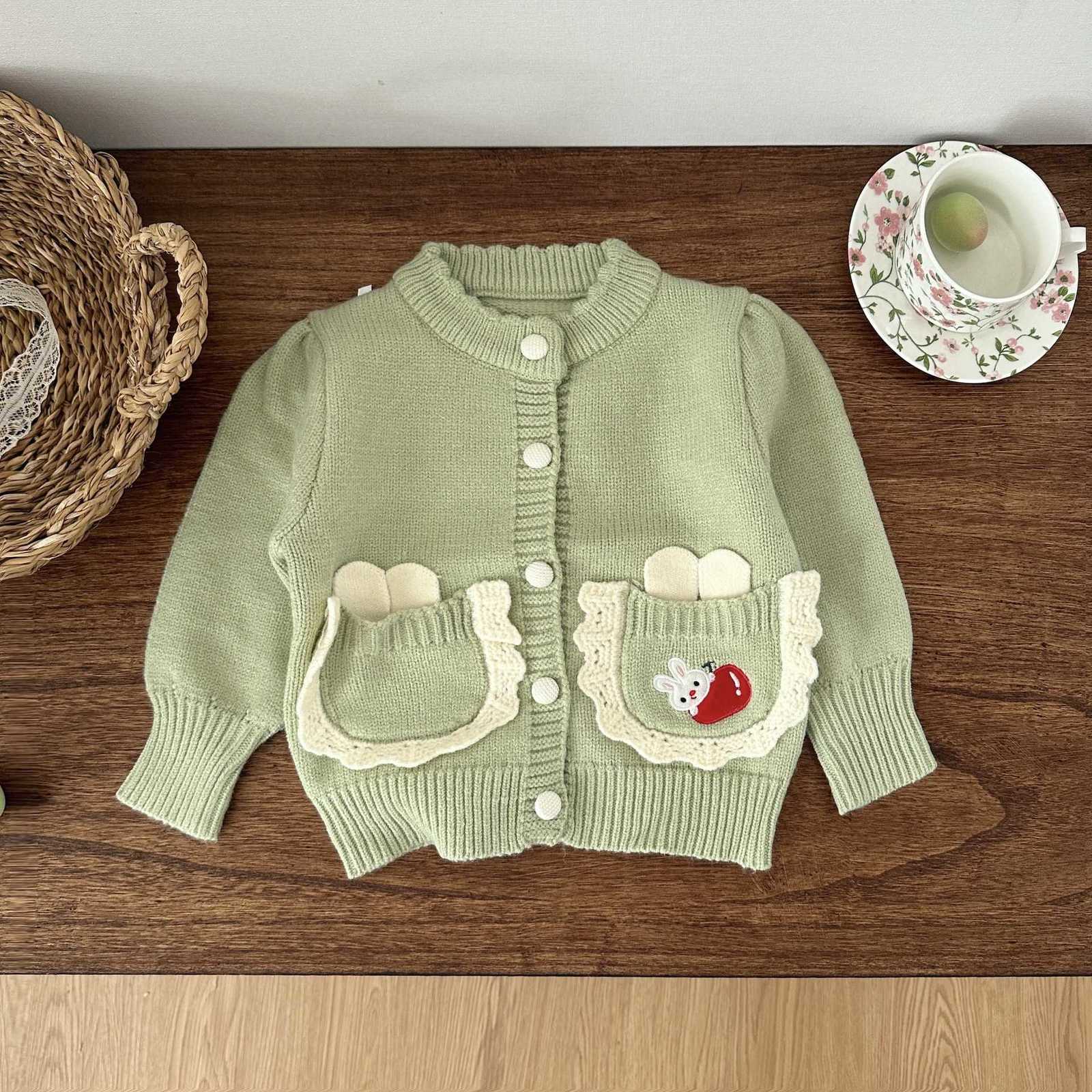 Cardigan Cardigan Girls' Sweater Cardigan Autumn New French Sweet Cartoon Knit Cardigan Children's Clothing Kids' Coat