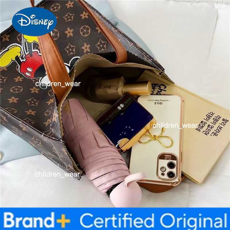 Disney Work tote bag - popular handbag for women, new style, large capacity, spacious opening, old-style floral pattern, Mickey design, square shape b