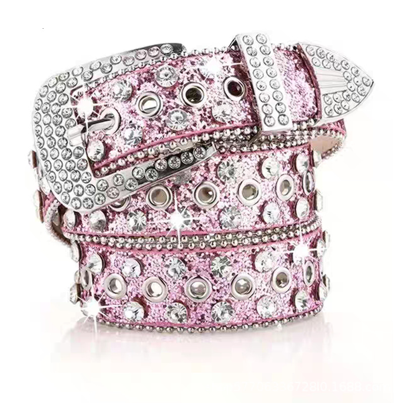 Rhinestone Studded Hollow Out Simon Style Belt for Women Multi-Color Shiny Diamond Waist Strap