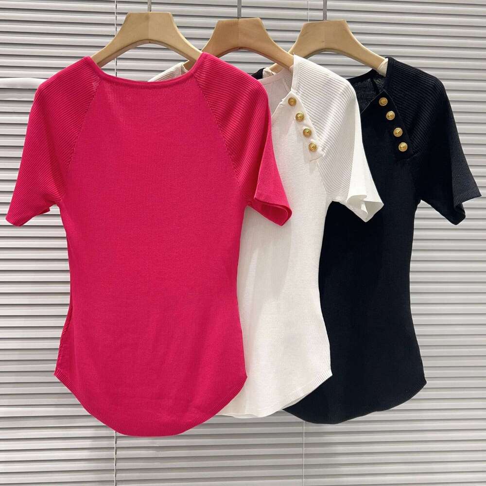k30 2026 summer new designer fashionable multifunctional slim fit curved hem knitted short sleeved top