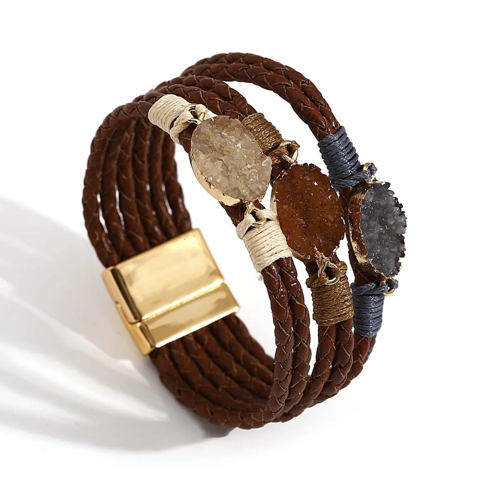 ALLYES Vintage Natural Stones Leather Bracelet for Women Men Boho Handmade Braided Multilayer Winding Wrap Bracelets Jewelry 260318BJ - view 4
