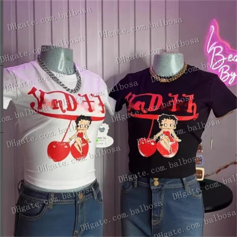 Designer Women's T-Shirt Summer Short Sleeve Tee Shirts American Sweet Style Printed Slim Fit Sexy Crop Tops