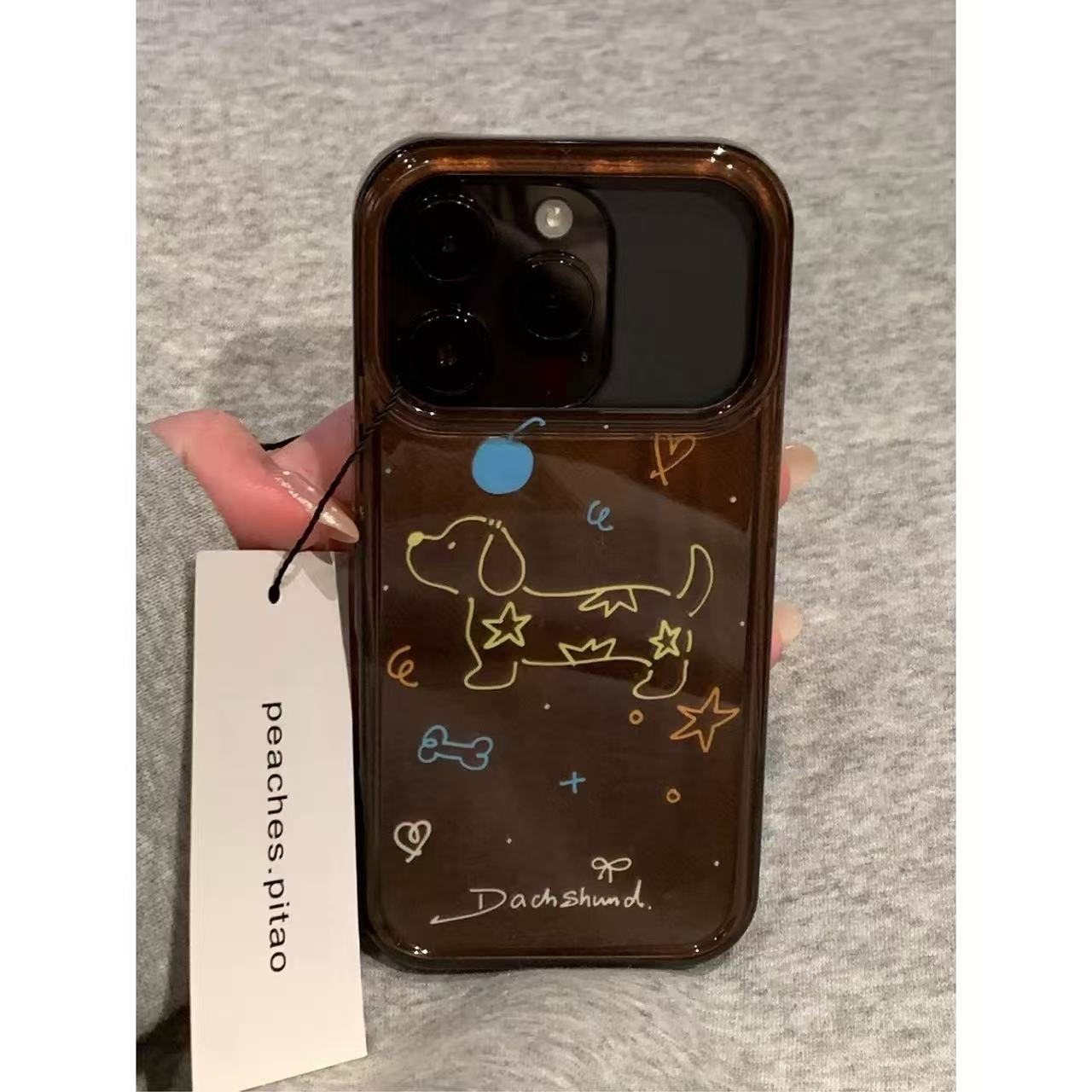 Autumn and winter brown line star dachshund chain for iPhone iPhone case female