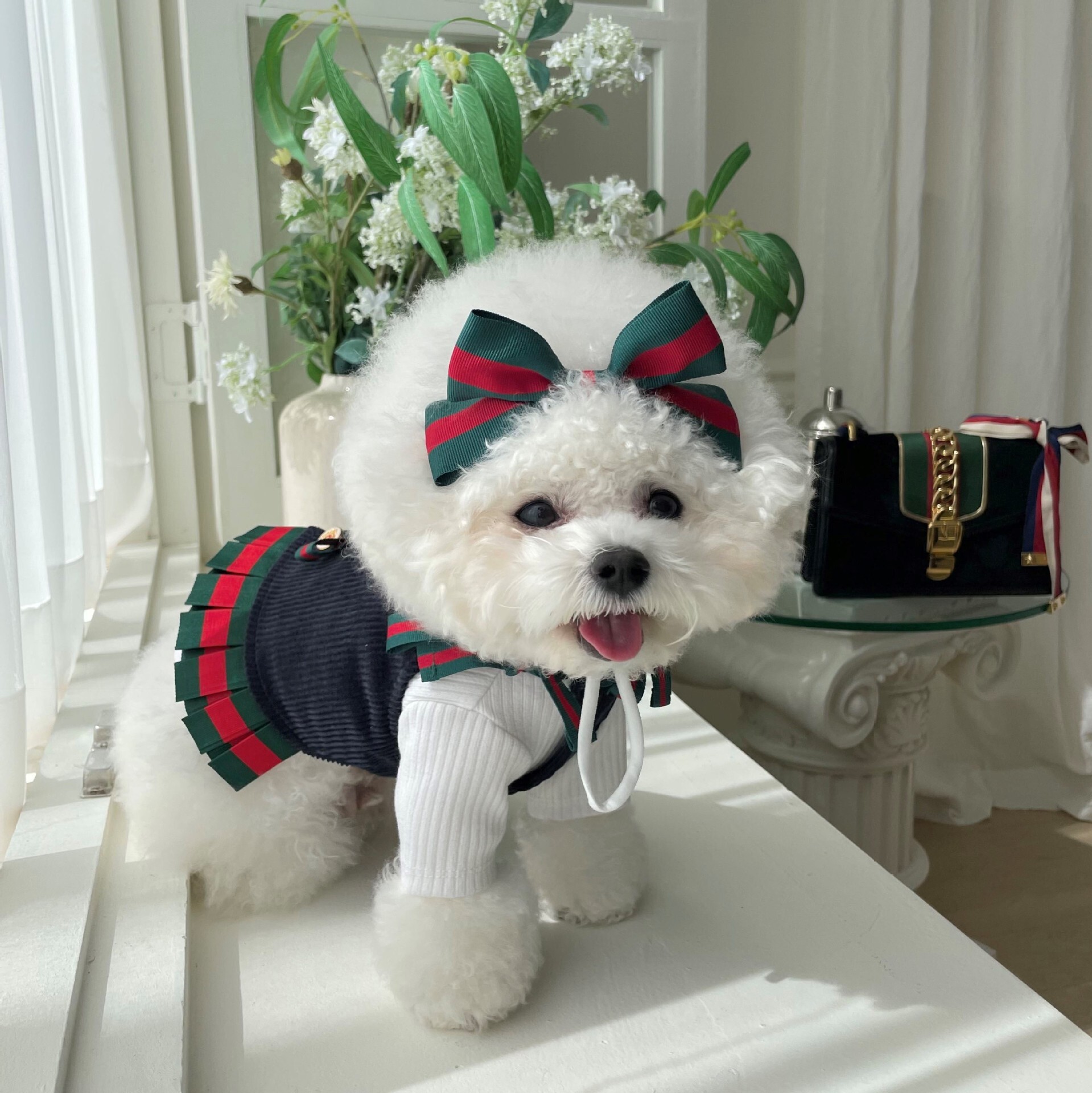 Pet Clothes Ins Korean Spring Style Bowknot Short Strap For Dogs And Cats Cute Comfortable Apparel