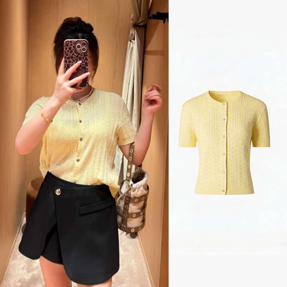 2026 summer new women's clothing retro style rhinestone twist knit round neck short sleeved k30 knitted cardigan