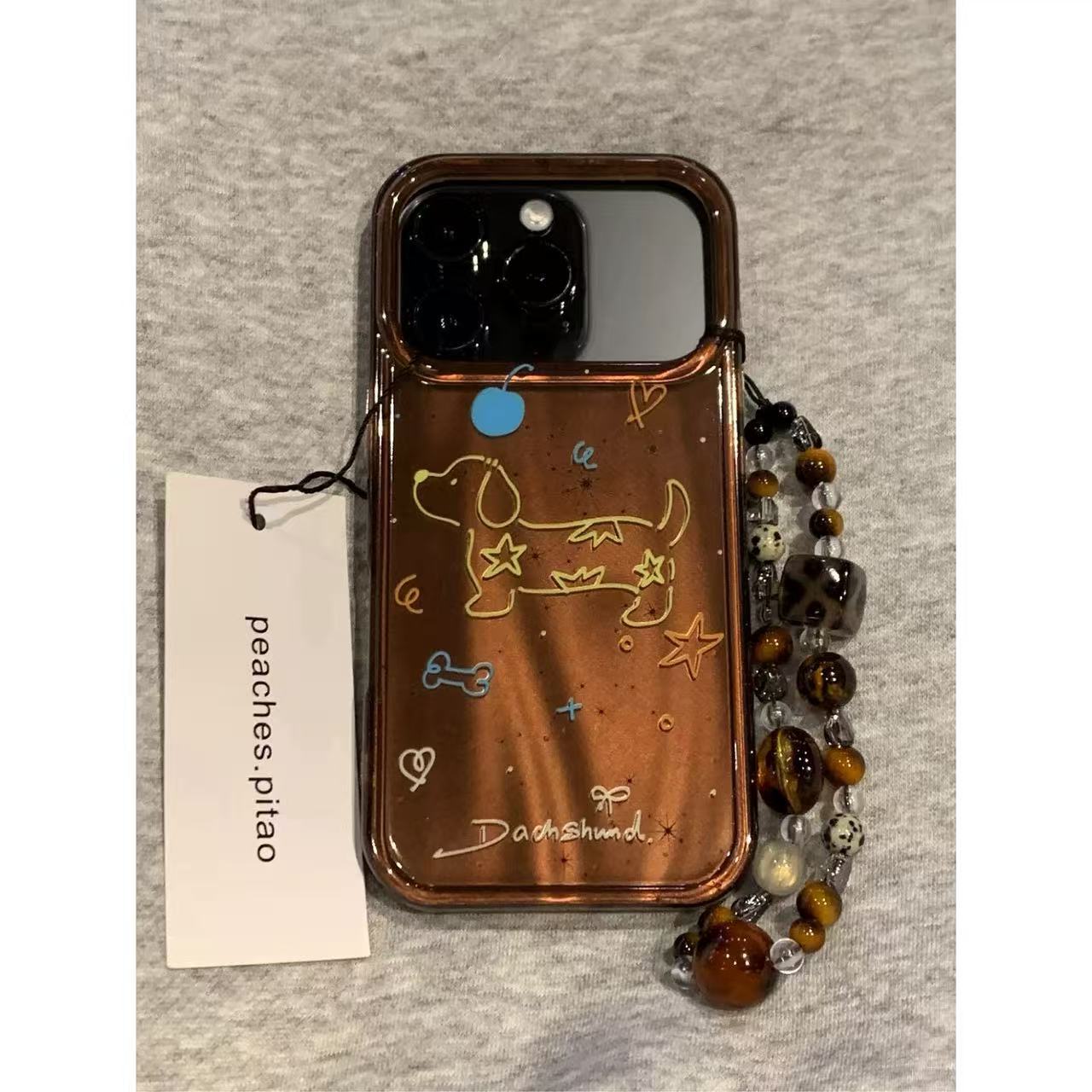 Autumn and winter brown line star dachshund chain for iPhone iPhone case female