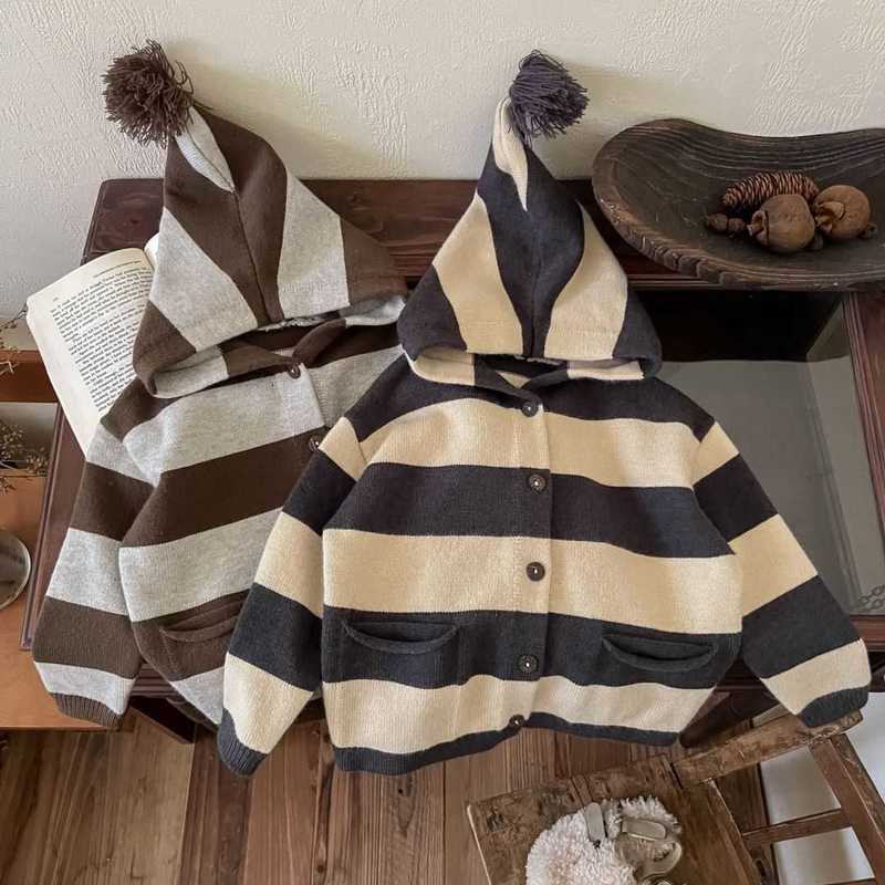 Pullover Pullover Nordic style children's clothing children's striped elf hat sweater cardigan for boys and girls baby versatile jacket