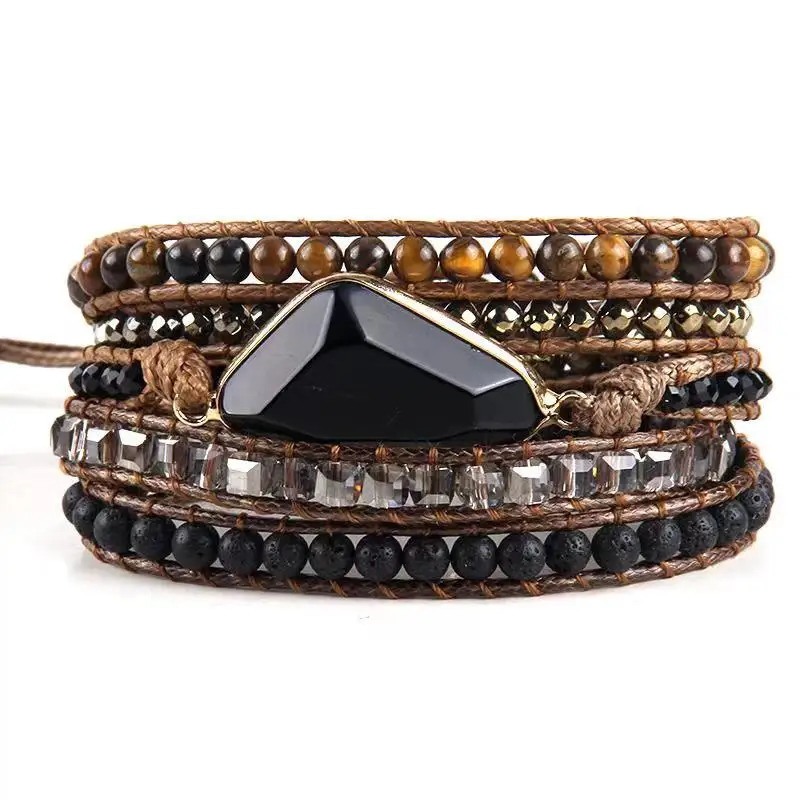 Fashion Bohemian Jewelry Triangle Natural Stones Charm Designer 5 Strands Mix Handmade Wrap Bracelets Festival Gift 260318BJ - view 4