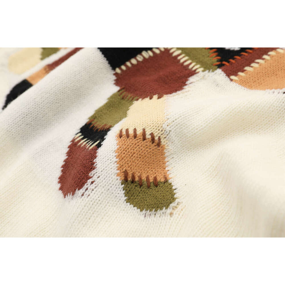 Designer French retro color blocked round neck short sleeved k30 knitted top for women's high-end jacquard splicing T-shirt