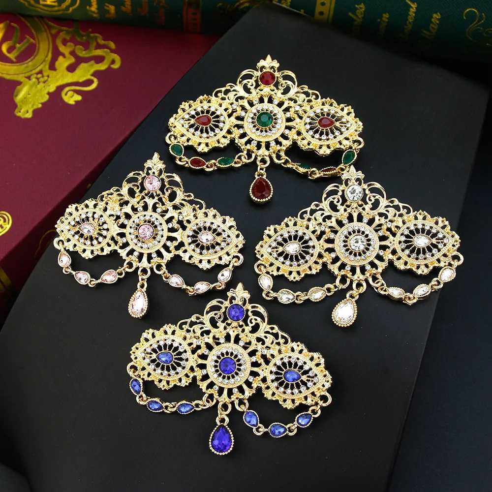 Sunspicems Colorful Crystal Brooch Pendant For Women Gold Color Algeria Morocco Wedding Jewelry Caftan Brooch Pin Bridal Gift Z260401