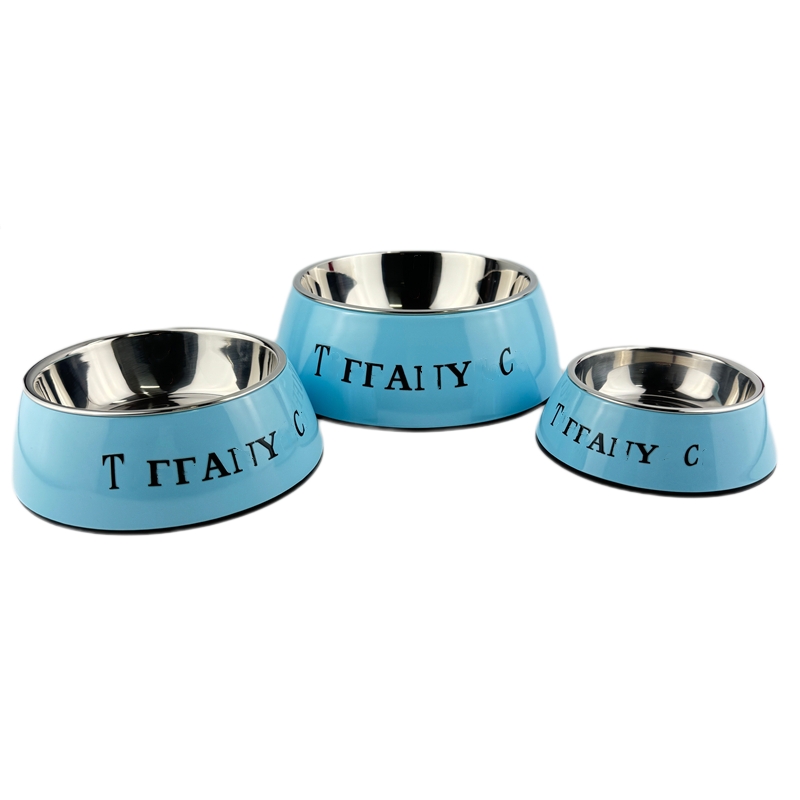 Luxury Designer Pet Bowl Set Premium Melamine Base with Food Grade Stainless Steel Inner Bowl High-End Brand Logo Pet Feeding Bowl for Dogs Cats Classic Blue J35