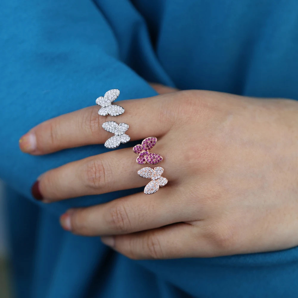 designer Jewelry Rings New European American style full-diamond open double butterfly zircon fashionable and versatile women's ring cross-border 