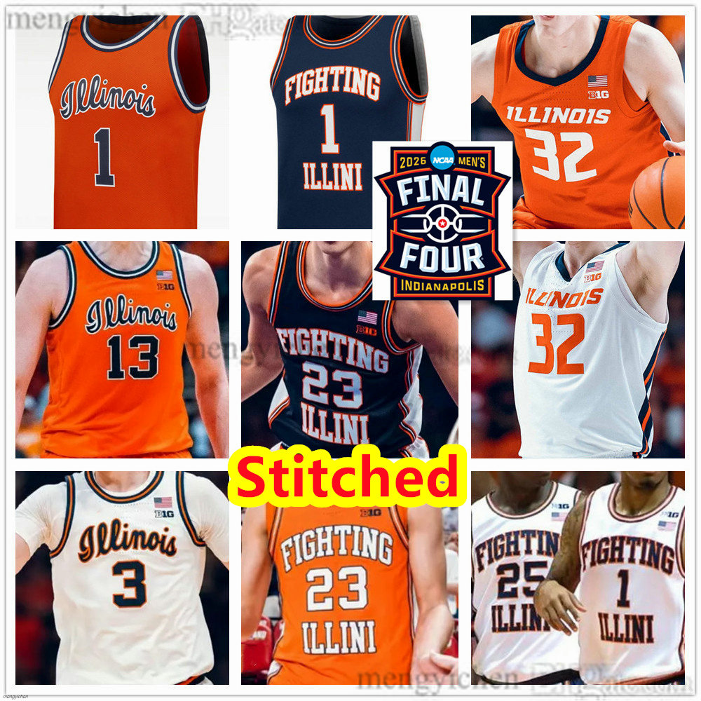 Stitched 2026 Men's Final Four Illinois College Fighting Illini Basketball Jersey 23 Keaton Wagler 2 Andrej Stojakovic 0 David Mirkovic Boswell 13 Tomislav Ivisic 44