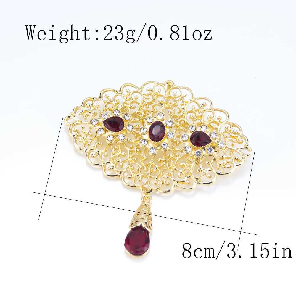 Fashion Women Brooch Arabic Morocco Jewelry Hijab Lapel Pins Gold Color Crystal Bridal Bijoux Z260401