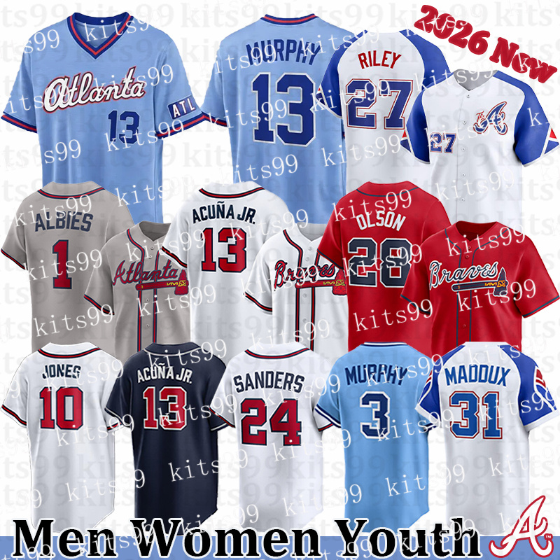 Braves Jerseys Ronald Acuna Jr. Jersey #1 Albies #51 Sale #27 Riley #28 Olson #24 Kelenic #55 Elder #99 Strider #12 Murphy #20 Ozuna Baseball Jerseys 2026 City Connect Jersey