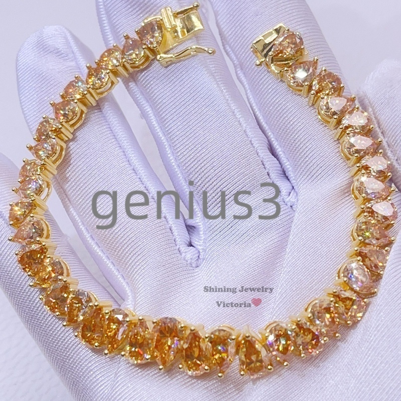 Shining Jewelry 18K Yellow Gold Plating Over Silver Iced Out Champagne Color Moissanite Tennis Bracelet