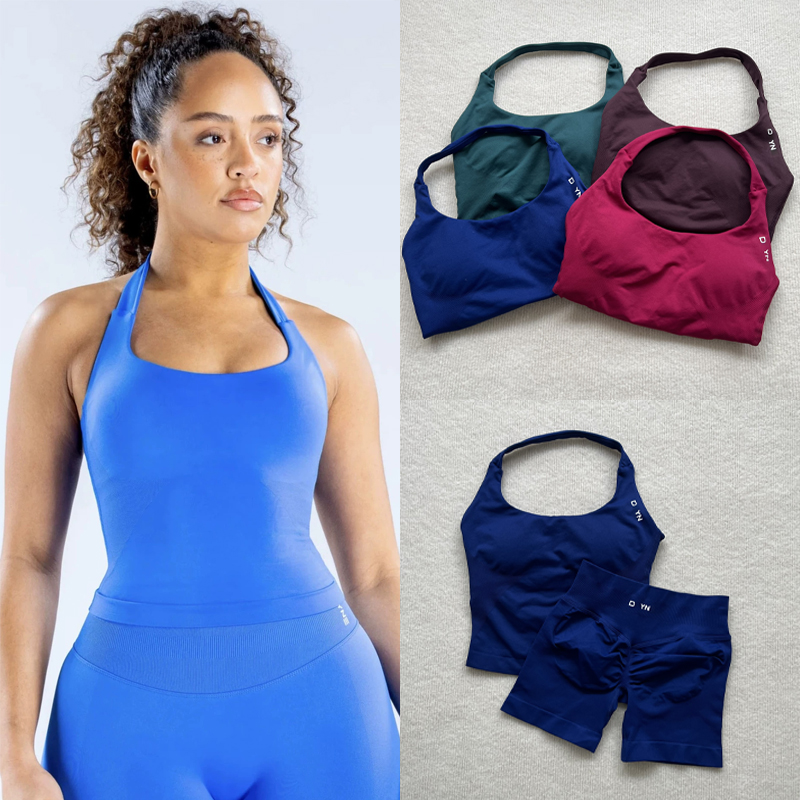 Dyfnes Yoga Sports Bra High Waist Workout Scrunch Shorts Impact Gym Set Women Strappy Sports Suit Fitness Clothes Seamless Yoga Dyfne Set Backless Top
