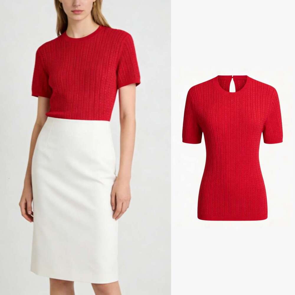 2026M's new summer fashion retro k30 twist slim-fit round-neck short-sleeve pullover knit top for women