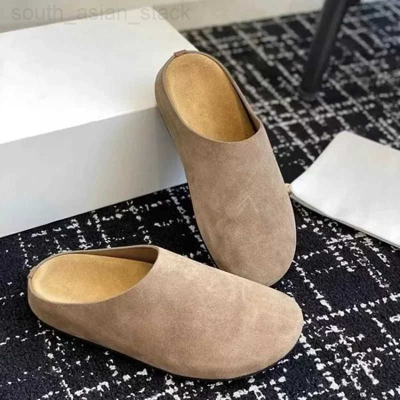 New Womens Slippers Closed Toe Round Toe Suede Clogs Sandals Autumn New Retro Solid Color Flat Bottom Womens Slingback Shoes H260401