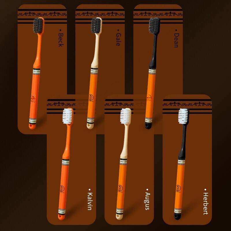 Toothbrushes 6-Pack Soft Bristle For Adults Wide Head Printed Handle High-End Family Pack Cleaning Gift Box Orange Color