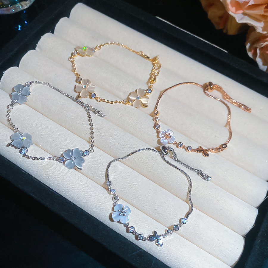 Forest-style fresh elegant zircon cat's eye stone flower bracelet, light luxury high-end feel, sweet and versatile women's jewelry - view 8