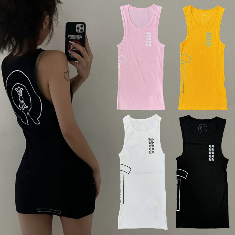 2026 new tank top women designer vest chrome letter halter vest slim sleeveless bottom vest