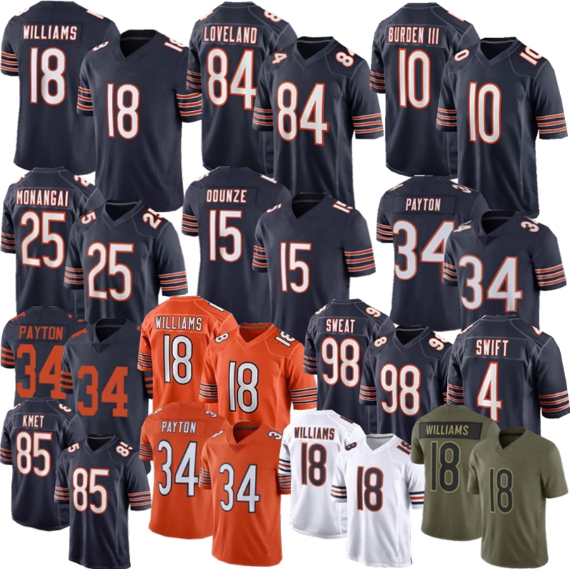 Caleb Williams Luther Burden III Colston Loveland Football Jersey Kyle Monangai Rome Odunze Cole Kmet Hester Swift Walter Payton Urlacher Sweat Jersey