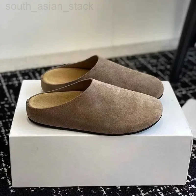 New Womens Slippers Closed Toe Round Toe Suede Clogs Sandals Autumn New Retro Solid Color Flat Bottom Womens Slingback Shoes H260401