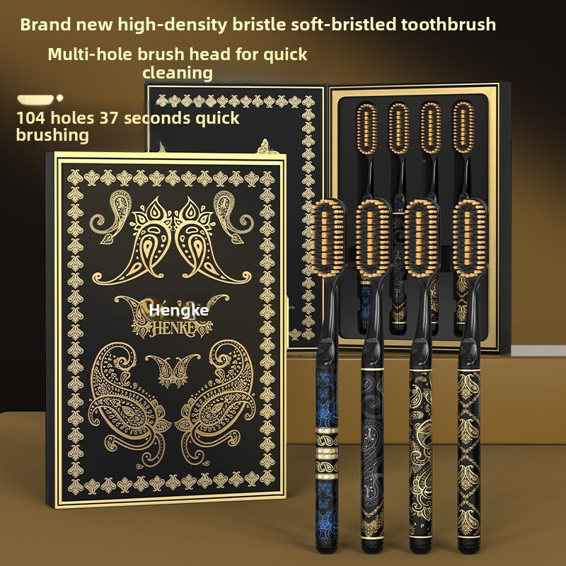 Toothbrushes Black Gold Hundred Hole Big Head Giant Soft Bristled Efficient Cleaning High Value Handle Gift Box Packaging