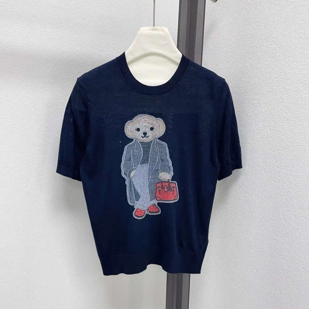 2026 Spring/Summer New Designer Round Neck Printed Lightweight Breathable k30 Thin Short Sleeve Knitted Women's T-shirt