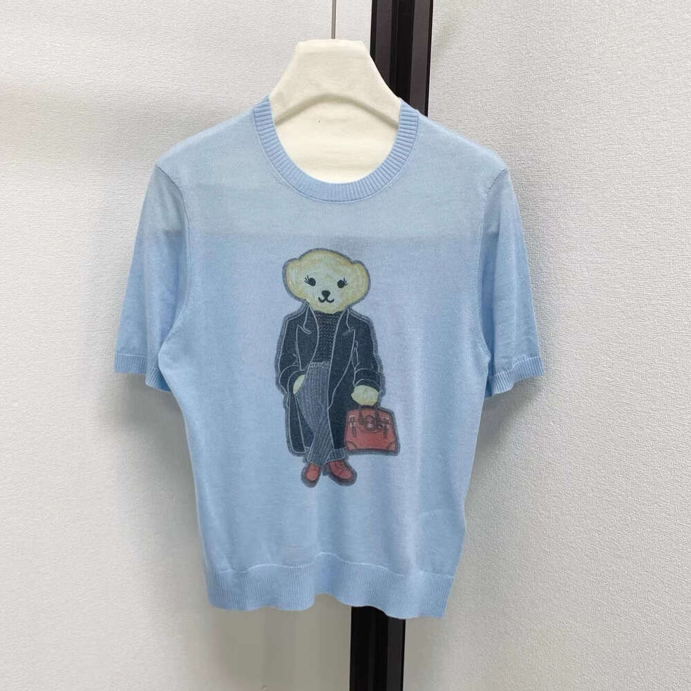 2026 Spring/Summer New Designer Round Neck Printed Lightweight Breathable k30 Thin Short Sleeve Knitted Women's T-shirt