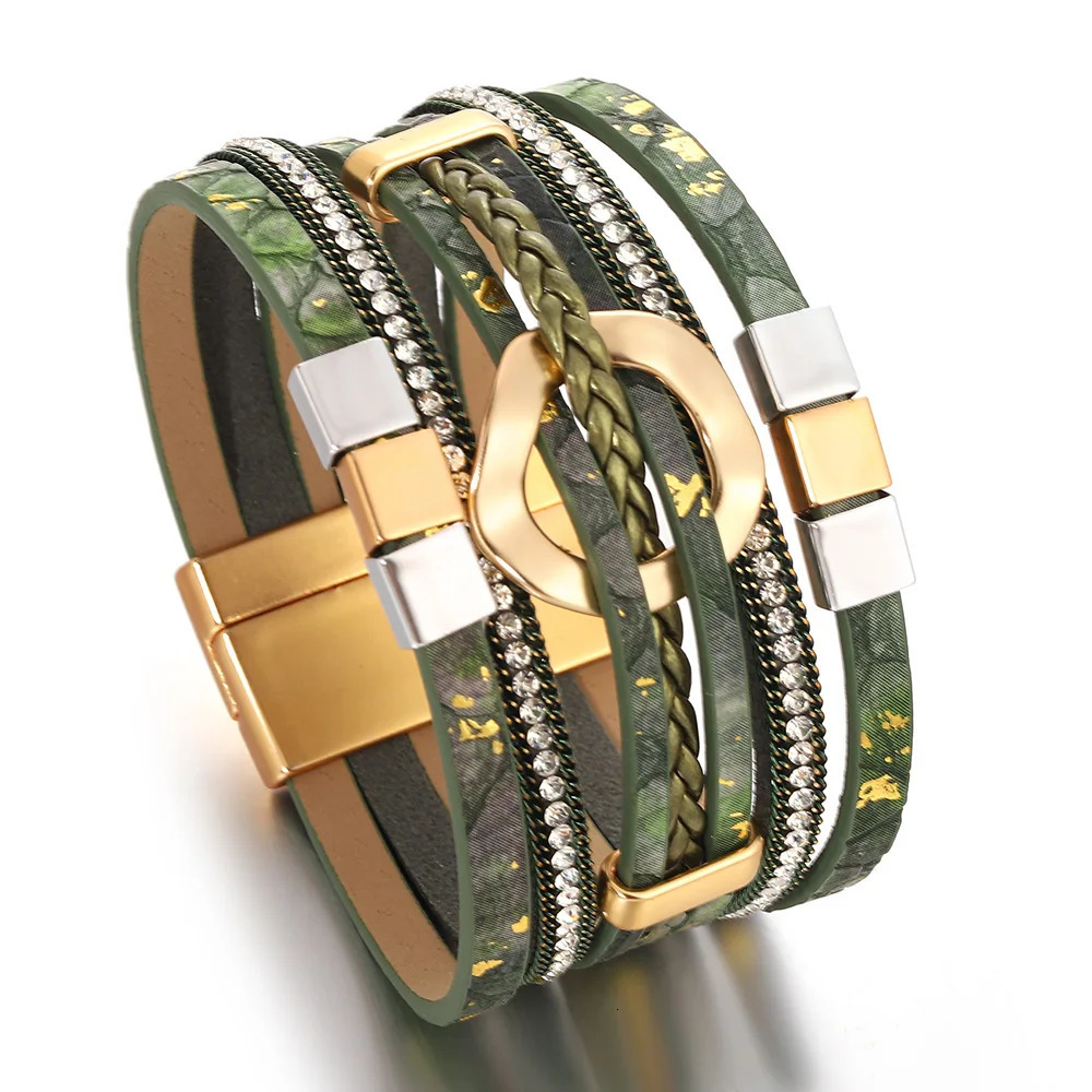 ALLYES Boho Braided Leather Bracelets for Women Men Party Jewelry Trendy Two Tone Square Multilayer Wrap Wide Bangles Bracelet 260318BJ - view 6