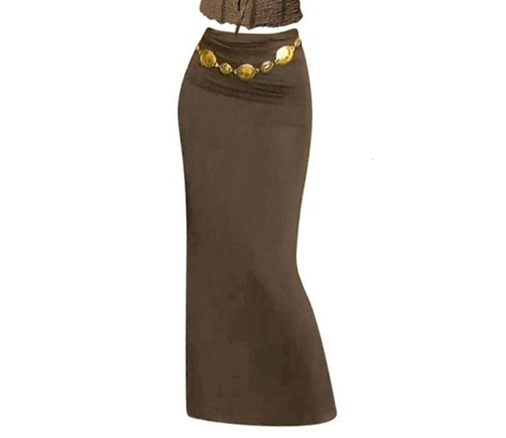 Brown Acrylic Two-Piece Summer Outfit Set 250614, Women's Tie Detail Short-Sleeve T-Shirt, High-Waisted Bodycon Long Skirt with Waist Chain, Casual Te