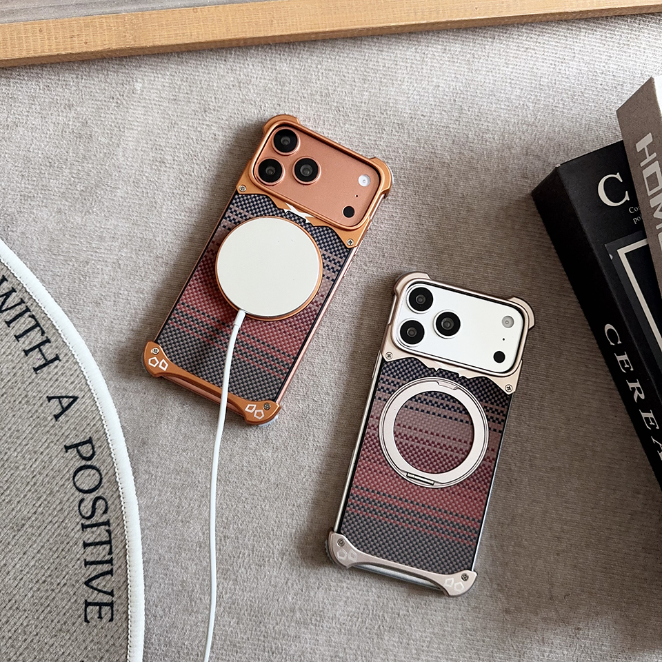 FASTAND Carbon Fiber Texture Metal Lens protection Phone Case For iPhone 15 Pro Max MagSafe Magnetic Wireless Charging Cover