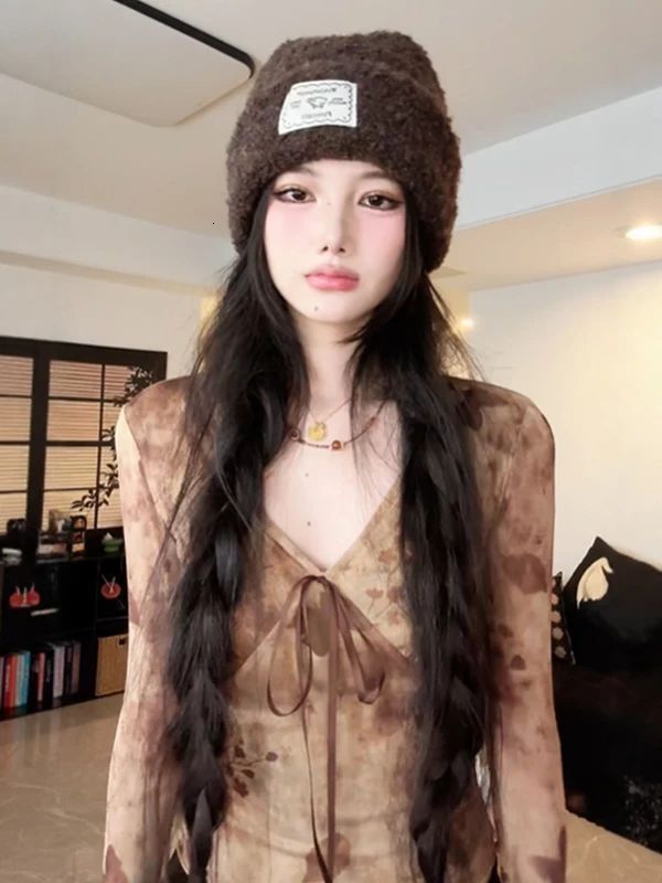 Streetwear Trendy Harajuku Fluffy Womens Tops Bandage Grunge Y2k Aesthetic Sexy Coats Fashion Chic Slim Vintage Print Cardigans 240808