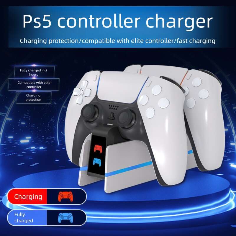 New PS5 Dual Controller Fast Charging Dock with RGB Ambient Light, DualSense Charger, Overcharge Protection, Plug and Play Game Accessories CKS