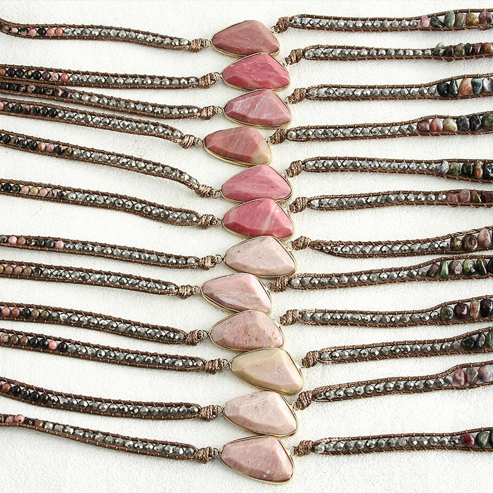Fashion Bohemian Jewelry Triangle Natural Stones Charm Designer 5 Strands Mix Handmade Wrap Bracelets Festival Gift 260318BJ - view 7