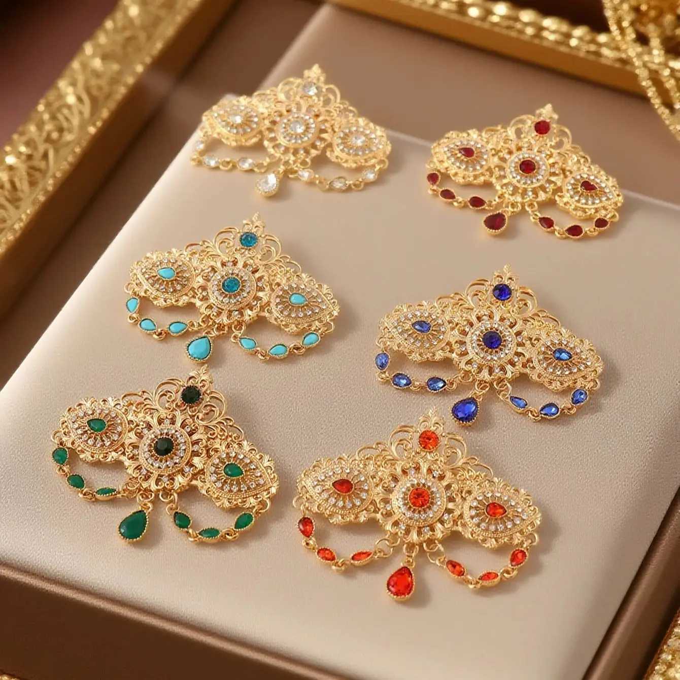 Moroccan women gold color brooch arabic middle east wedding jewelry hajib pin festival gift Z260401