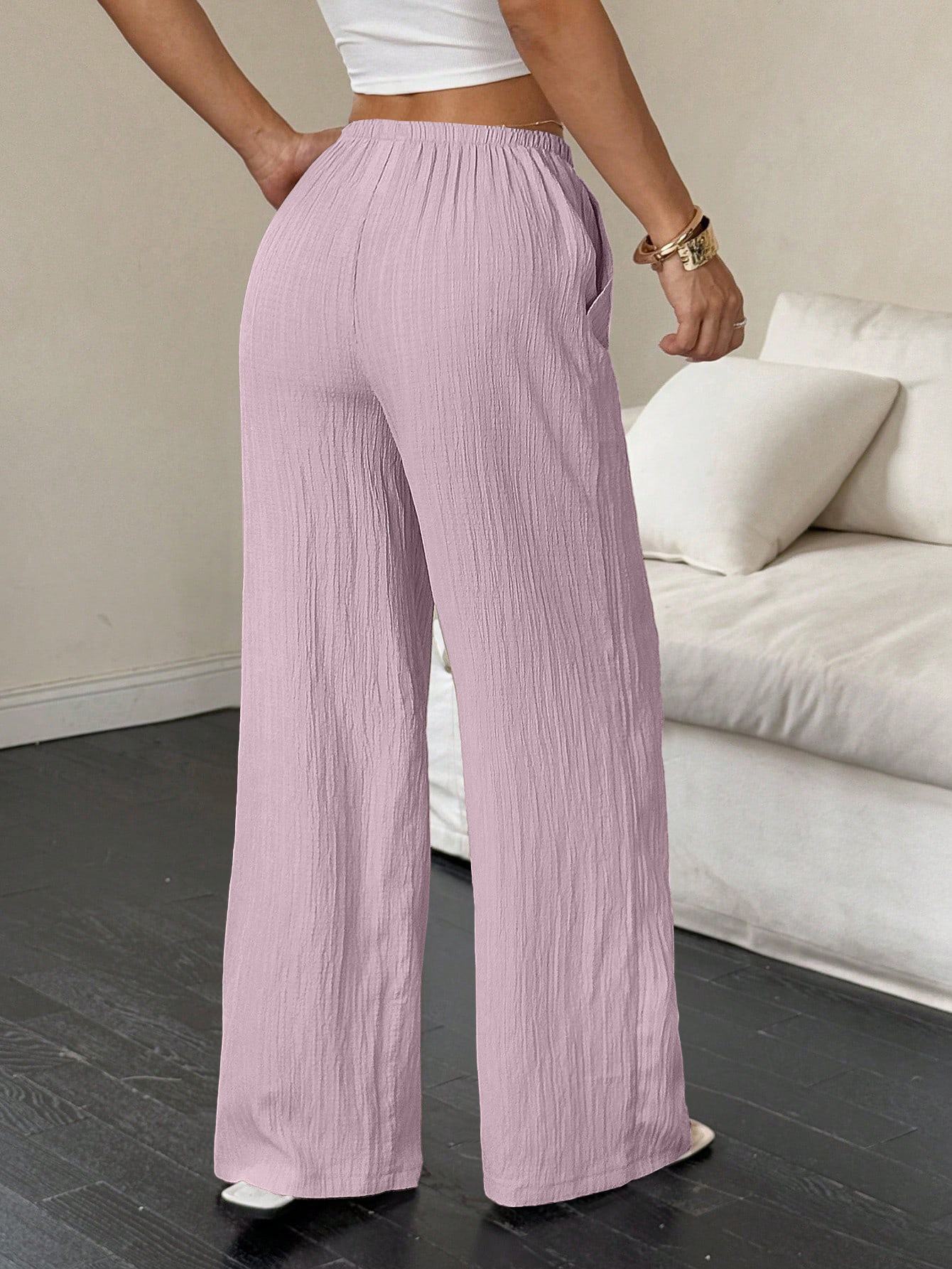 Women's Pants Casual Linen Wide Leg Mid Waist Long Trousers Comfortable Summer Fashion One Piece Ladies Clothing