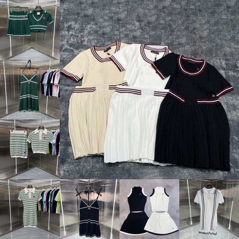 Designer Women Tennis Vest Skirt Dress Set Luxury Knitted Jumpers Pleated Skirts Tops Knits Outfits Striped Singlet Vest Casual Daily Sporty Tanks Knitwear